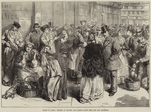 Bevrijding van Parijs, verkopers van gevogelte en konijnen, scène nabij de Rue Lafayette door Frederick Barnard